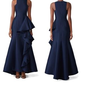 Badgley Mischka  Navy Drama Ruffle Gown sz 16 $795
